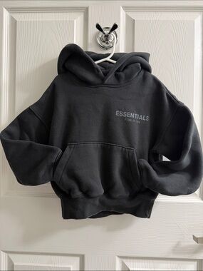Essentials Black Pullover Hoodie with Subtle Logo